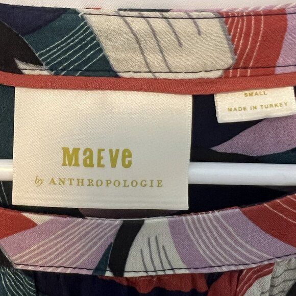 Maeve Anthropologie Cheyenne Peplum Birds Print Blouse Small Top Long Sleeves - Picture 5 of 12